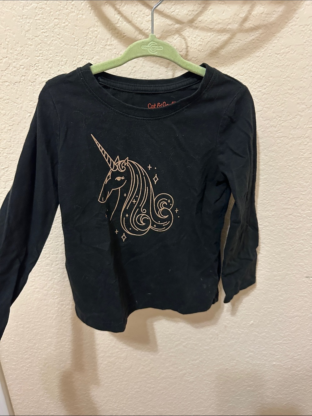 3/10$ Cat & Jack Black Long-Sleeve Tee with Gold Unicorn Graphic